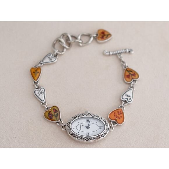 Brighton Piccadilly Watch Silver Plated Heart Links Oval Face Toggle Clasp 7-8" - Picture 1 of 6